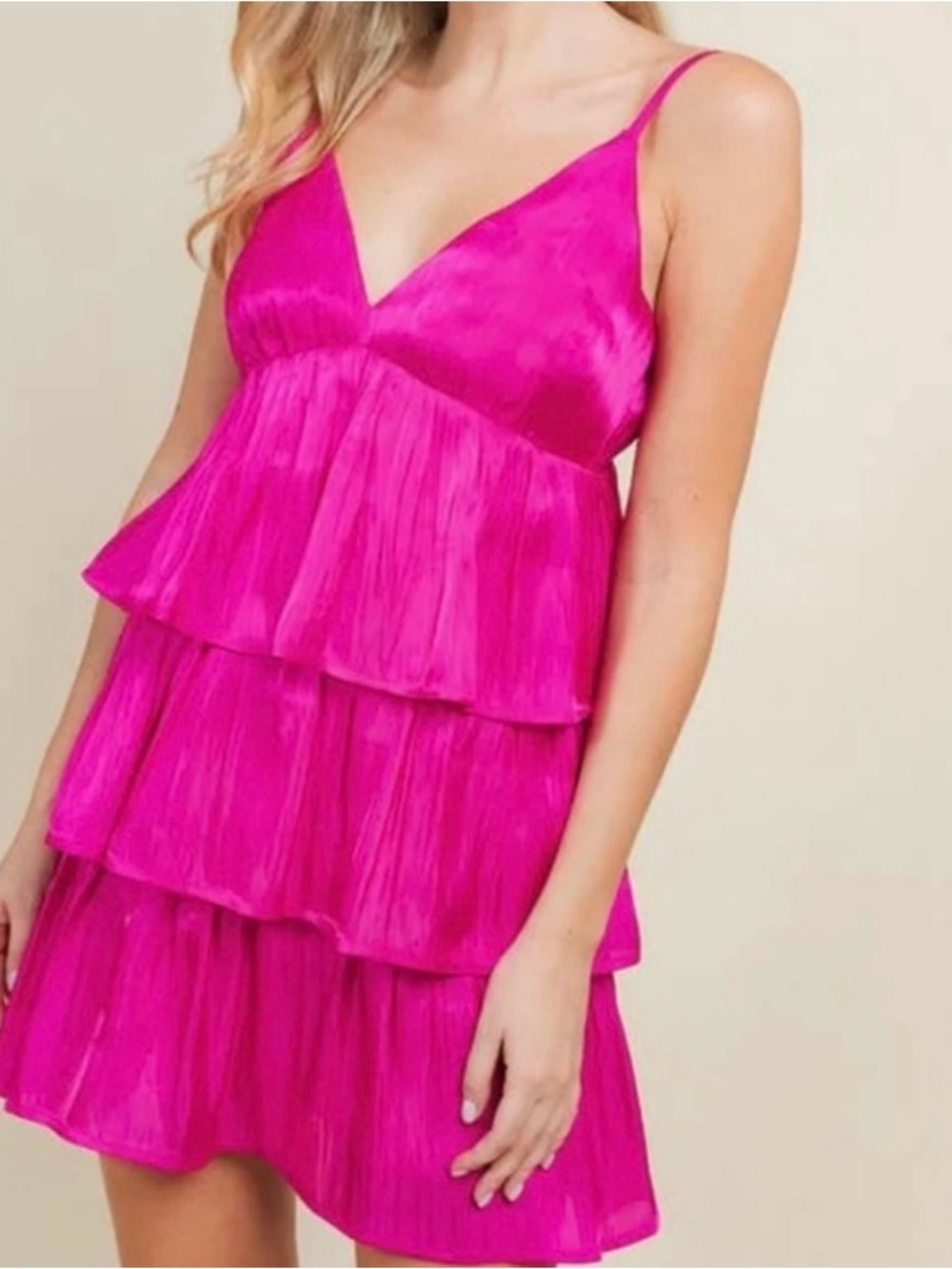 TCEC Magenta Tiered Ruffle Mini Dress